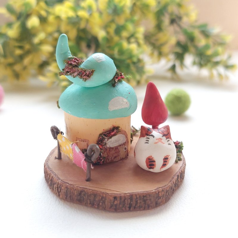 特殊屋頂迷你小貓屋/小木屋/木頭房子/貓 - 擺飾/家飾品 - 木頭 多色