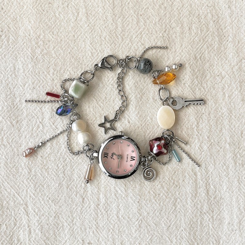 Upcycled Watch Bracelet – Pink - 手鍊/手環 - 其他材質 多色