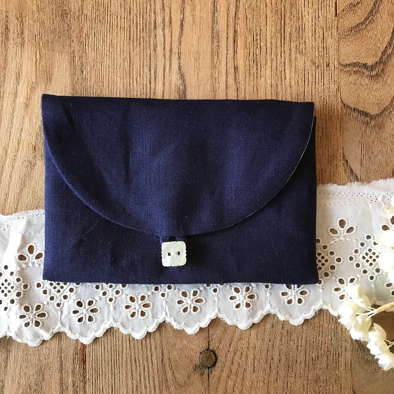 Small pouch (navy) - กระเป๋าเครื่องสำอาง - ผ้าฝ้าย/ผ้าลินิน สีน้ำเงิน