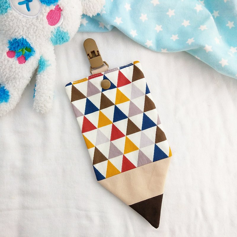 Autumn Triangle. Pencil shape double-sided cotton handkerchief / handkerchief with clip (name can be embroidered) - ผ้ากันเปื้อน - ผ้าฝ้าย/ผ้าลินิน สีนำ้ตาล