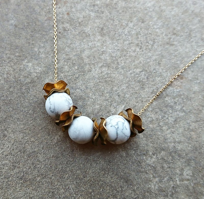 African Howlite Vintage Brass Beads Necklace - Necklaces - Other Metals White