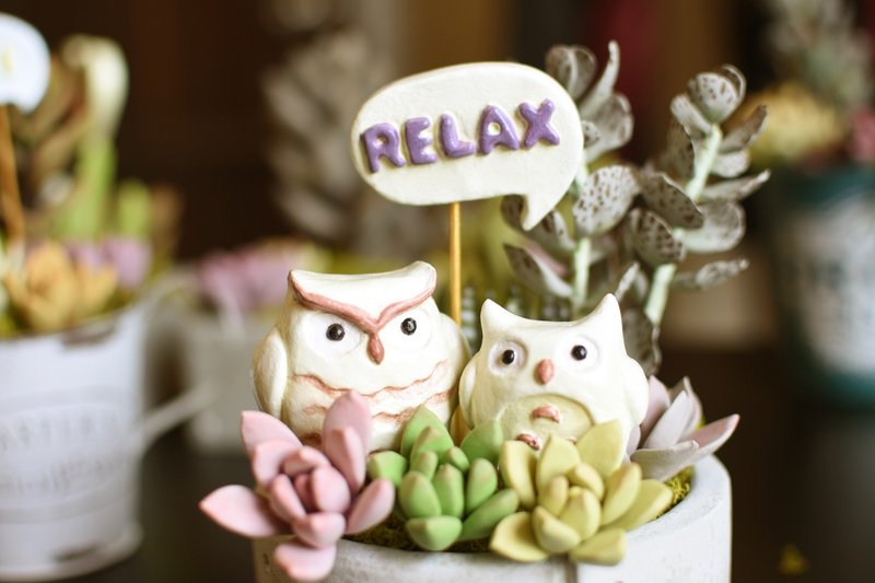 Cute Bird Series (Owl) Cement Flower Vase/Gardening Flower Vase - ตกแต่งต้นไม้ - ปูน 