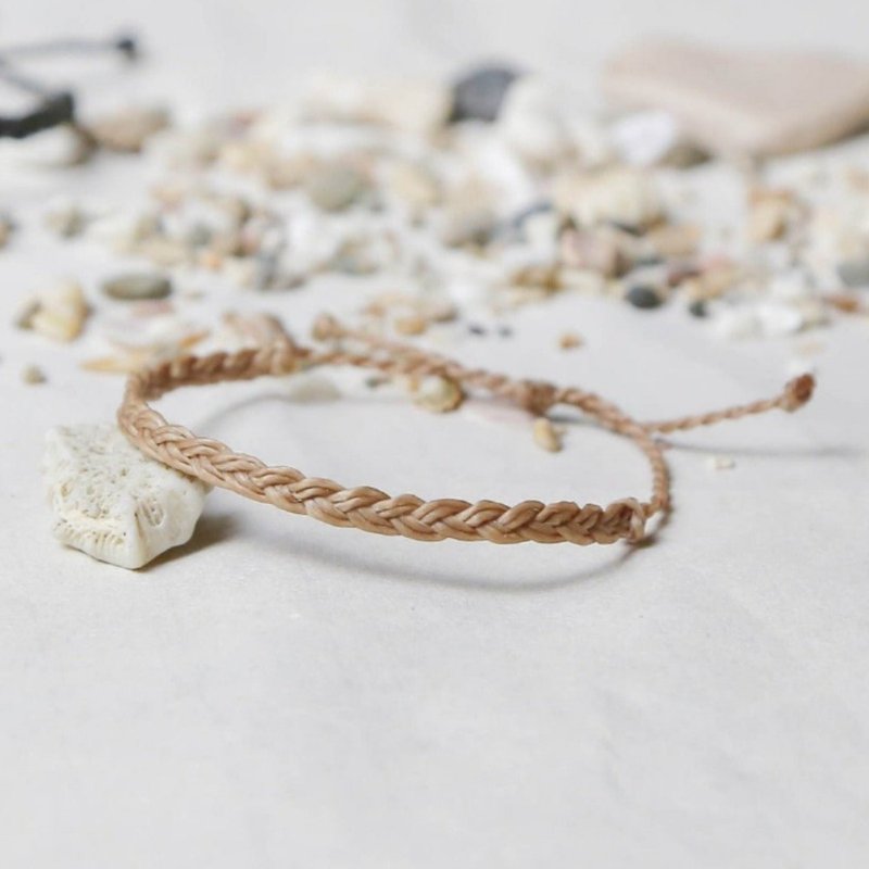 Sea y'all ocean handmade Wax rope braided bracelet-original style (light coffee) - สร้อยข้อมือ - วัสดุอื่นๆ 