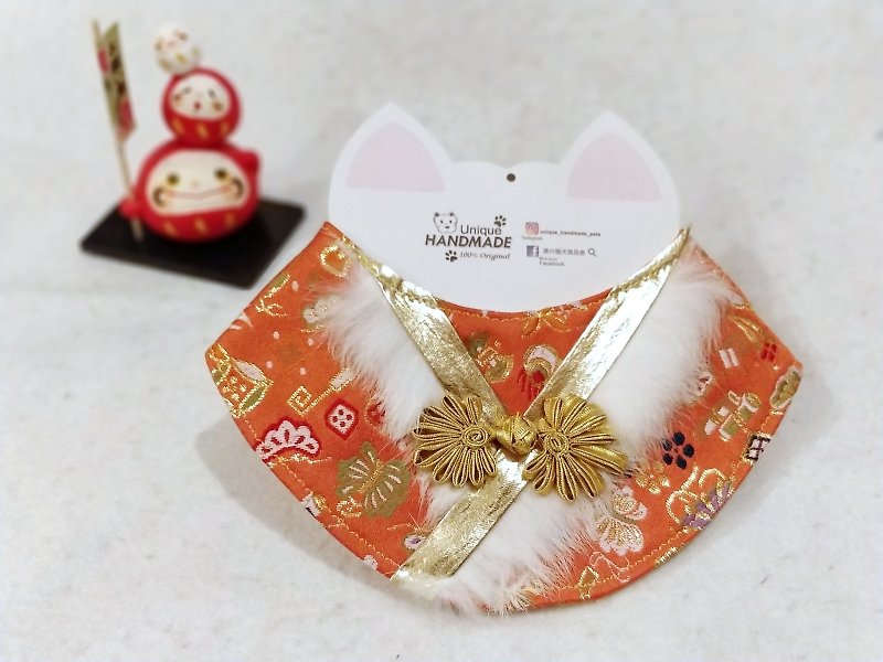 Spot! New Year Chinese New Year Pet Scarf / Necklace CNY Neck Wear collar - Collars & Leashes - Cotton & Hemp Orange