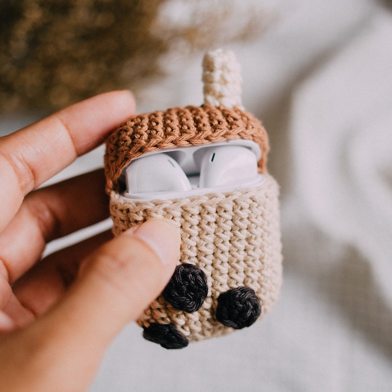 Airpods 1/2 Crochet Case | The Milk Tea | Cute Case - 耳機保護套/殼 - 棉．麻 卡其色