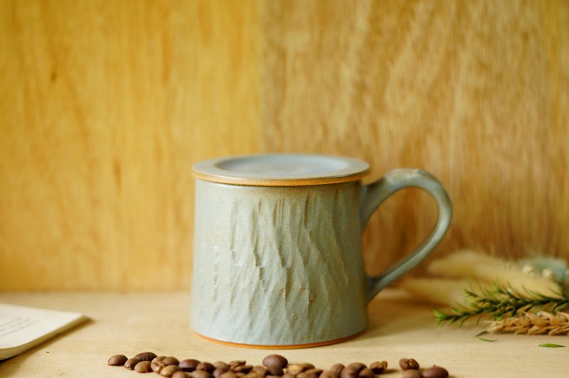 消光灰藍跳刀山形,咖啡杯,茶杯,馬克杯,水杯,山形杯-約330ml - 咖啡杯 - 陶 藍色
