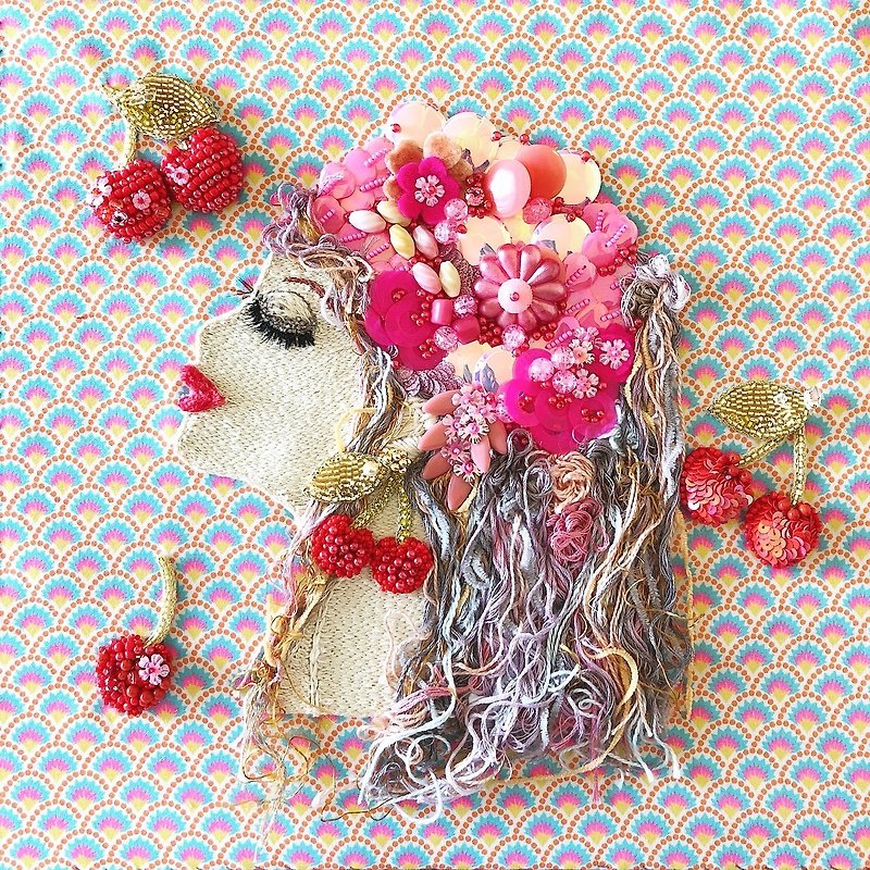Cherry   embroidery beads handmade art - อื่นๆ - งานปัก สีแดง