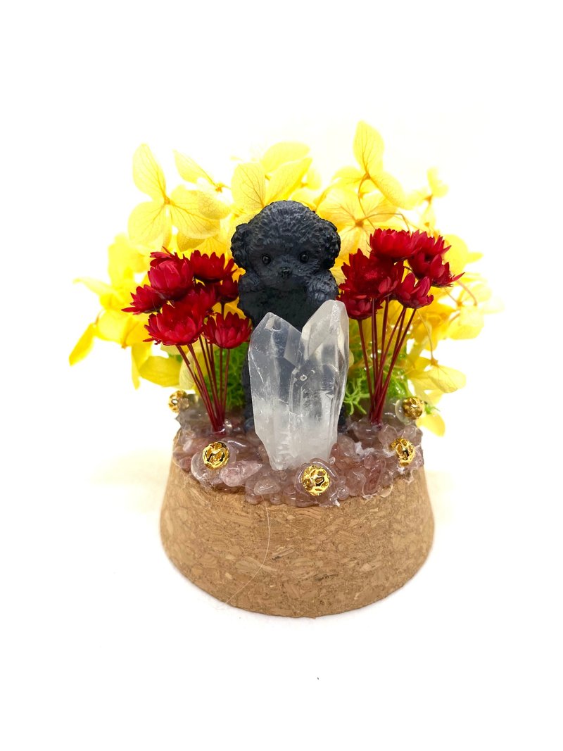 Pomeranian and White Crystal-Crystal Doll Dried Flower Arrangement - ของวางตกแต่ง - คริสตัล 