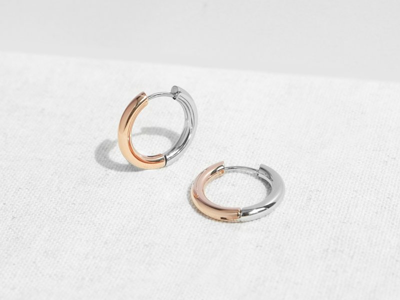 2-Tone Hoop Earrings | Rose Gold - ต่างหู - สแตนเลส สีทอง