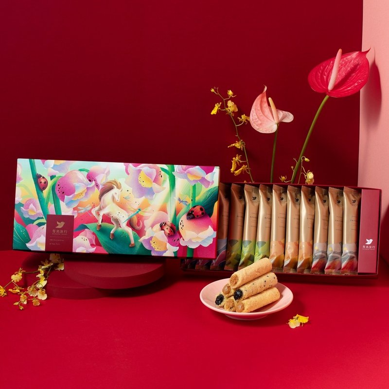 2026 Spring Festival - Spring Light Leap Shadow Classic Egg Roll Gift Box A (12 pcs, with gift bag) - Snacks - Fresh Ingredients Red