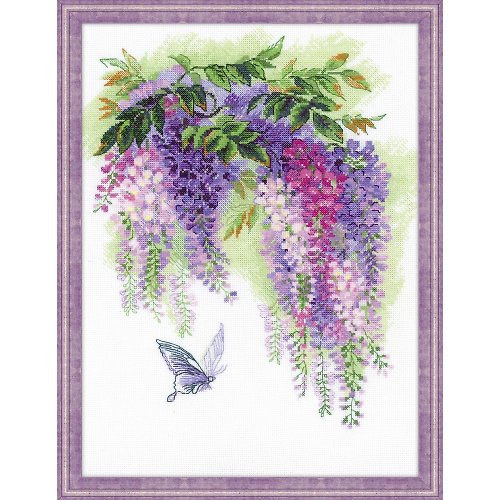 MARUMi刺繡手作 1672 - RIOLIS 十字繡材料包 - 紫藤花與蝴蝶