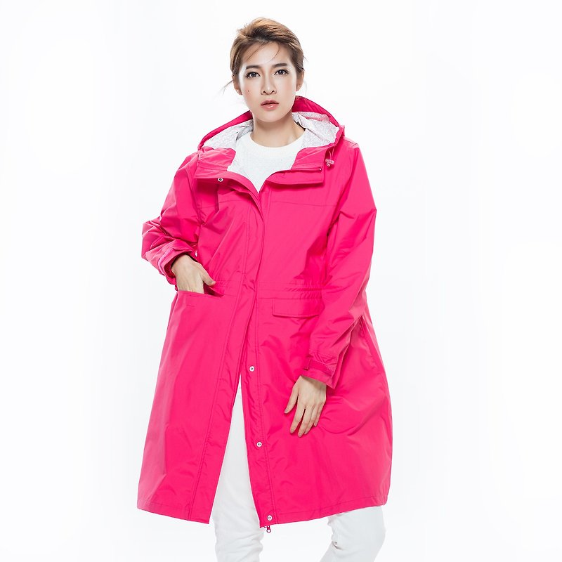 【MORR】Rainster Women Drawstrings waterproof Windbreaker Jacket - Rose - เสื้อแจ็คเก็ต - วัสดุกันนำ้ สีแดง