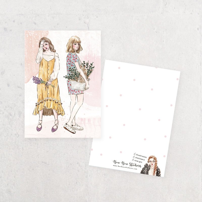 Illustration Postcard - Flower Girl B - Cards & Postcards - Paper 