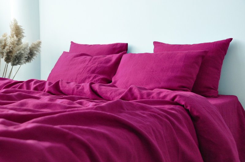 Fuchsia linen duvet cover / Softened linen / Comforter cover / Quilt cover - 寢具/床包 - 亞麻 粉紅色