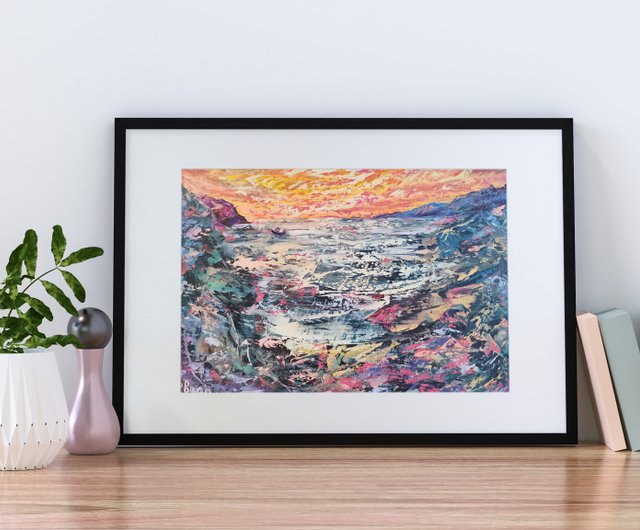 山 海 船 明るい夕日 オリジナル アート 油絵 アーティスト Svinar Oksana - ショップ Original oil painting  artist Svinar Oksana その他 - Pinkoi