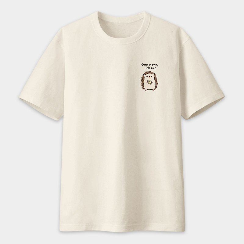Hedgehog One more,Please unisex short-sleeved T-shirt PU008 - เสื้อยืดผู้หญิง - ผ้าฝ้าย/ผ้าลินิน สีกากี