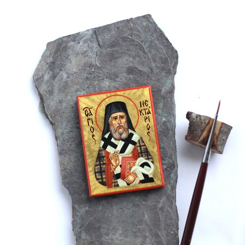 Orthodox small icons hand painted orthodox wood icon Saint Reverend holy venerable Nektraios Aegina