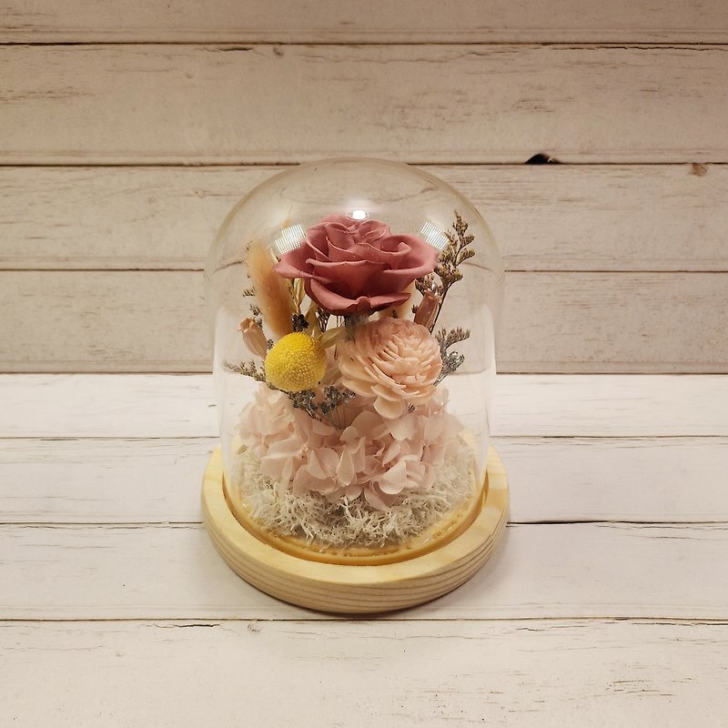 Everlasting Rose Glass Lampshade (M)-Smoky Pink - ช่อดอกไม้แห้ง - พืช/ดอกไม้ สึชมพู
