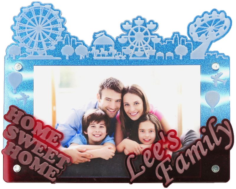 カスタム刻印フォトフレーム（4R写真）–私たちの家族Aテーマxパーソナライズ - フォトフレーム - アクリル ブルー