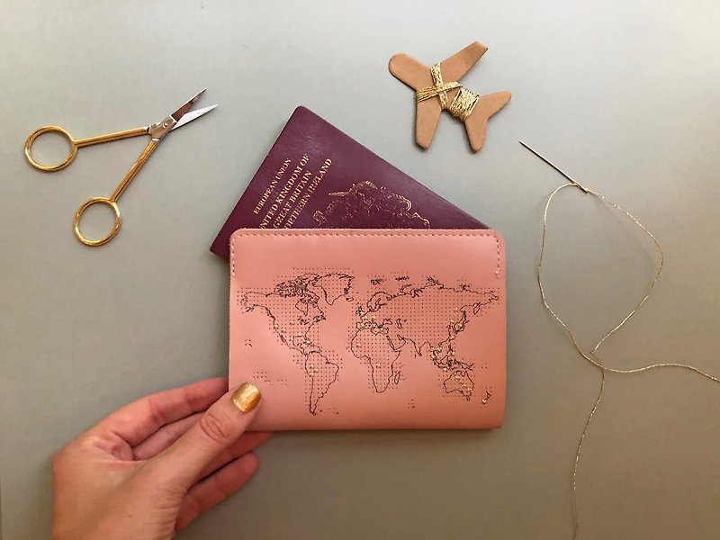 STITCH PASSPORT COVER GREY - Passport Holders & Cases - Genuine Leather Pink