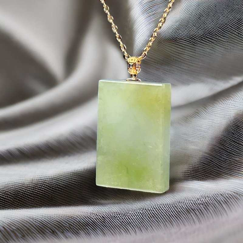 [May Nothing Happen] Ice Green Jadeite Wushi Brand Necklace 18K Gold Pendant | Natural Burmese Jade A Grade Jadeite - Necklaces - Jade Multicolor