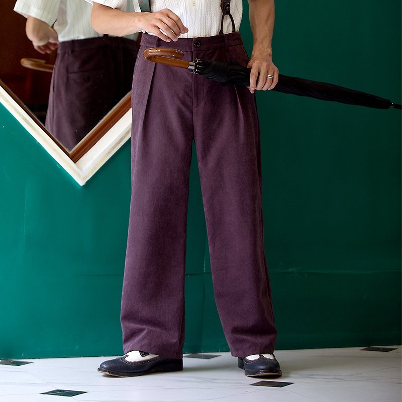 SOARIN Independent Vintage Anti-Wrinkle Textured Straight Casual Suit Pants-Purple/Pants(222F652) - กางเกงขายาว - เส้นใยสังเคราะห์ สีม่วง