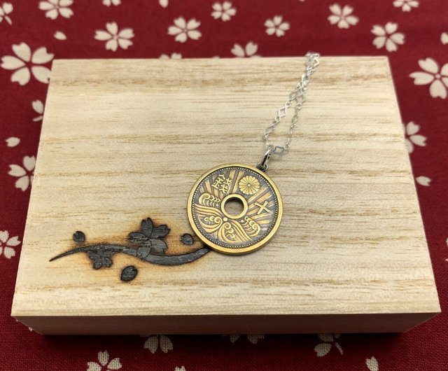 bronze japanese old coin necklace,mens necklace,japanese