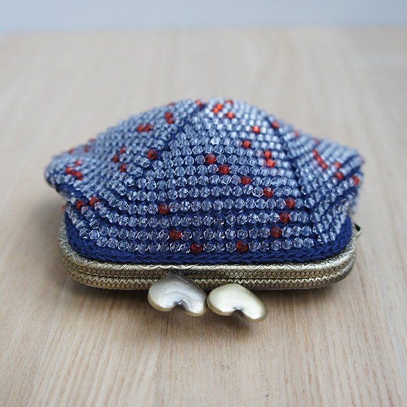 Ba-ba handmade☆Acrylic beads crochet coinpurse（No.701） - 零錢包/小錢包 - 紙 藍色