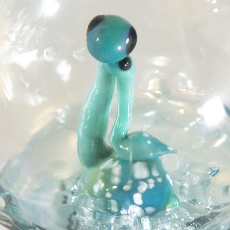 Blown Glass Necklace with Mom and Baby Loch Ness Monster inside - Necklaces - Glass Green