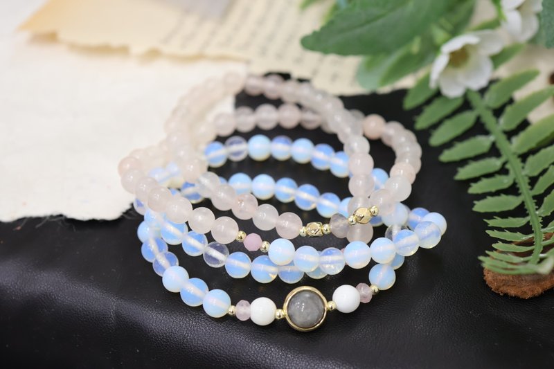 【108顆念珠系列】粉晶+蛋白石*月光石念珠多圈手串 - 手鍊/手環 - 水晶 粉紅色