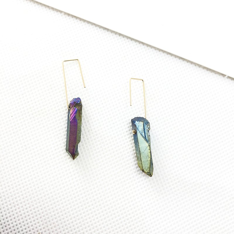 Minimalism - Natural Crystal 14kgf Earrings【Christmas gift】 【Aurora】Crystal  - Earrings & Clip-ons - Semi-Precious Stones Blue