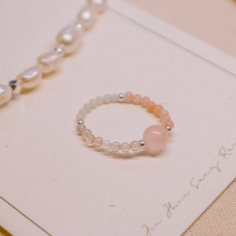 [Love at First Sight] Pink Quartz × Stone × Gray Agate × Stone l Original sterling silver jewelry - แหวนทั่วไป - หยก 