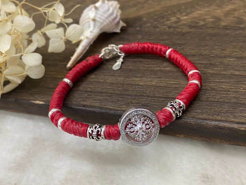 Sterling Silver Round Cross Vajra Silk Wax Thread Braided Bracelet Custom Colors - Bracelets - Sterling Silver 