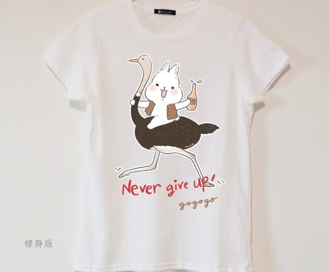 ダチョウに乗る大きな白いウサギ オリジナルイラストtシャツ 半袖トップ ショップ Starlululu Tシャツ Pinkoi