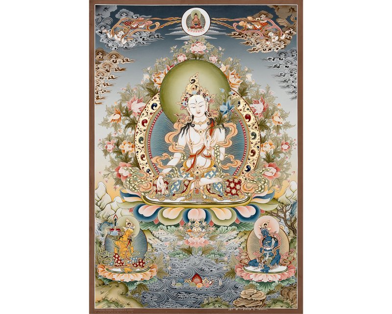 唐卡畫作 白度母 生命的光輝守護者 - 壁貼/牆壁裝飾 - 其他材質 多色