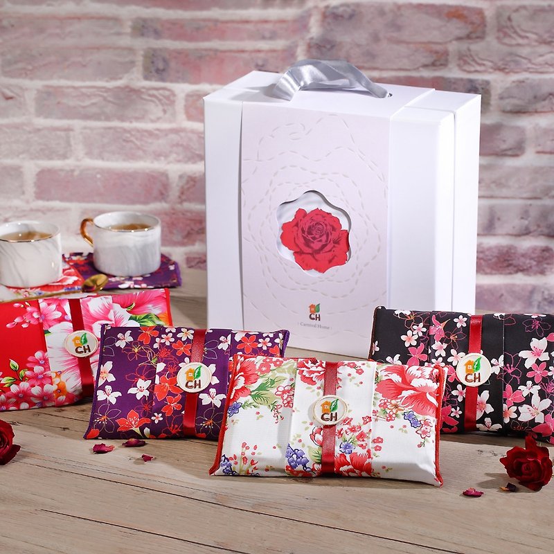 【Furoshiki】Flowers blooming richly/tea bag gift box/(set of four) - ชา - กระดาษ สึชมพู