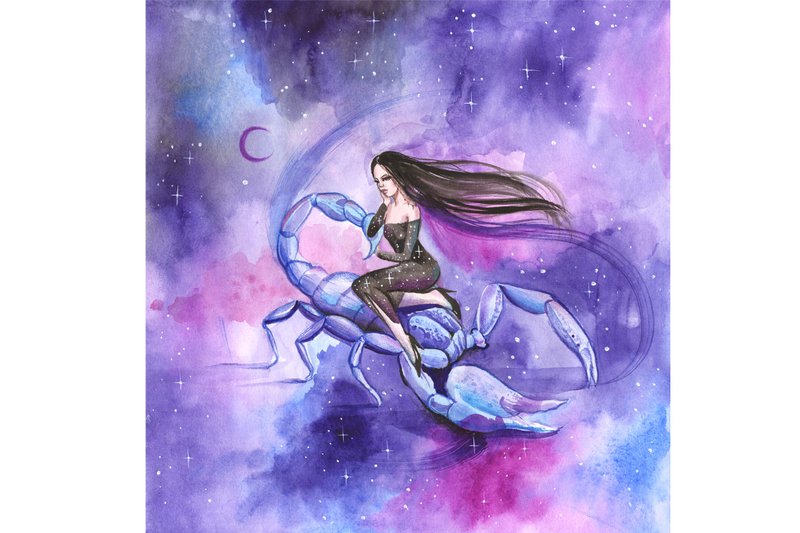 天蝎座绘画星座天蝎座原创艺术女人天蝎座水彩 - 壁貼/牆壁裝飾 - 紙 紫色