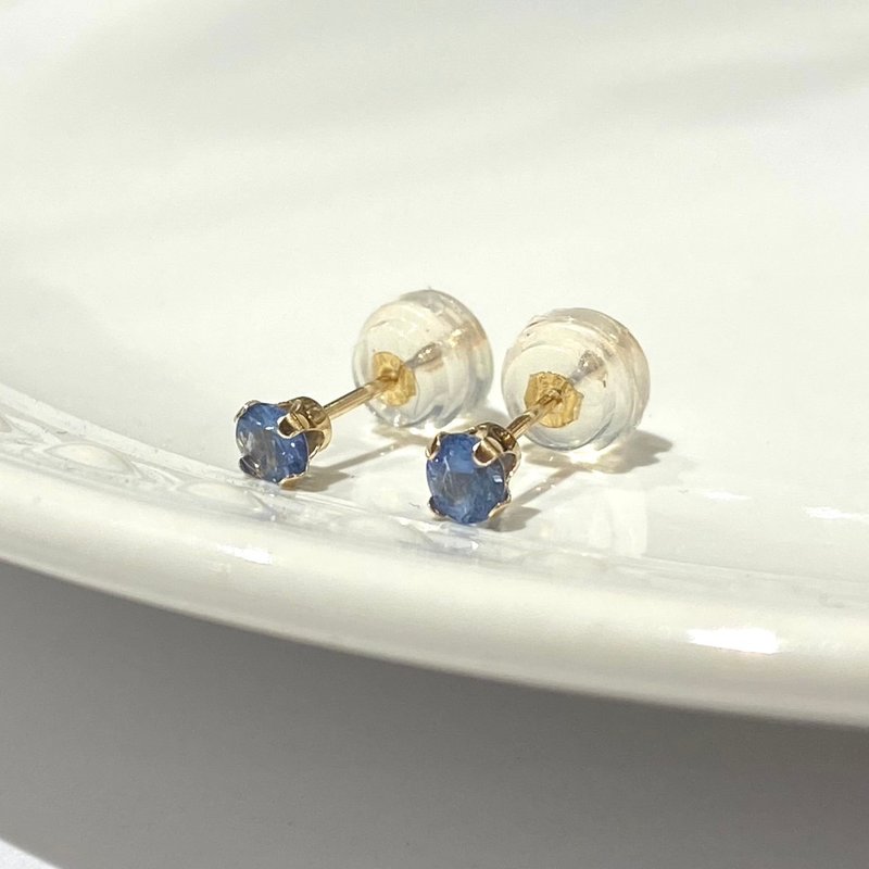 【K14 GOLD SAPPHIRE】14金 3mm 立爪 サファイヤ ピアス 14KP4  9月誕生石 【SOLID GOLD】 - ピアス・イヤリング - 金属 ブルー