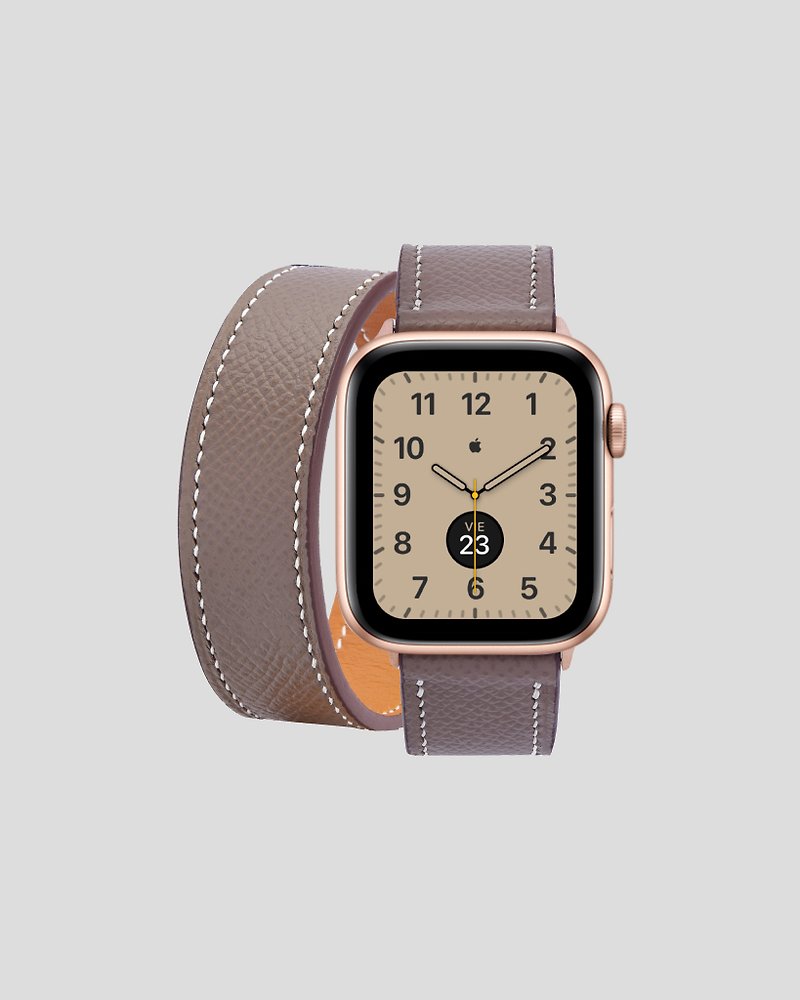 Handmade Double Tour Strap (Elephant Grey | Palm Grain Leather) - Watchbands - Genuine Leather Gray