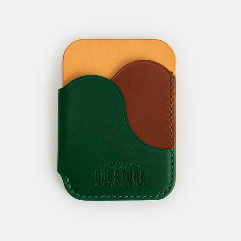 GOURTURE - Mountain-shaped card holder/straight card holder [pine green x amber Brown] - ID & Badge Holders - Genuine Leather Green