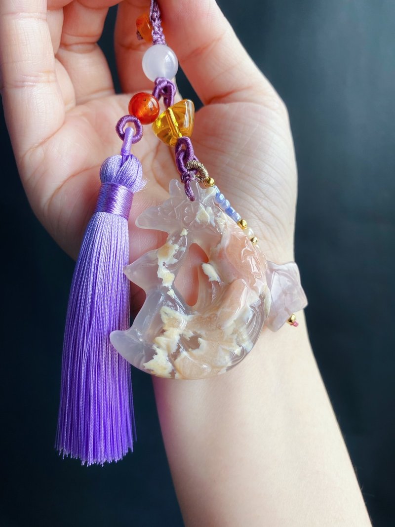 【售出】櫻花瑪瑙 騷粉 狐仙 月亮 水晶 鑰匙圈 包掛 閨密 天然石 - 鑰匙圈/鑰匙包 - 水晶 紫色