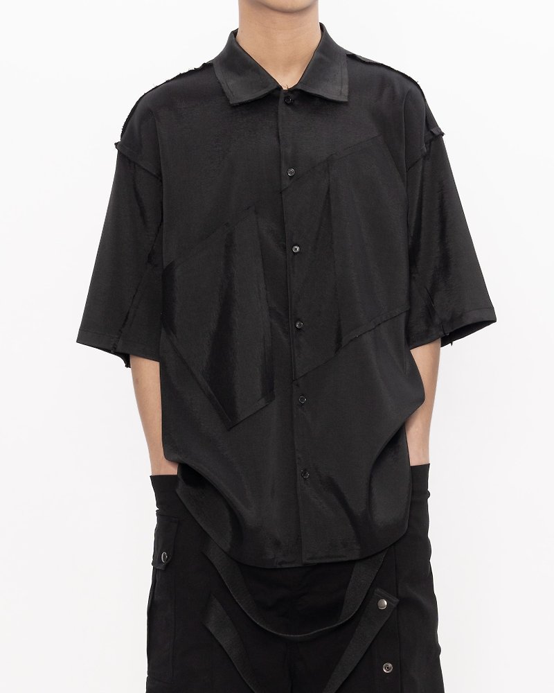 square patch shirt - Men's Shirts - Polyester Black