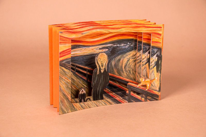 [Three-dimensional famous painting card] Munch Scream-Cat/Aliens | Exquisite Gift Universal Card - การ์ด/โปสการ์ด - กระดาษ สีส้ม