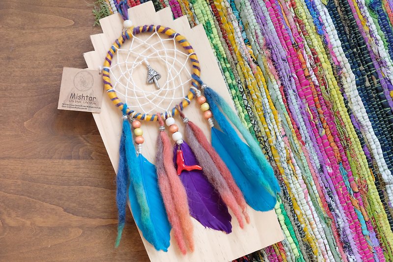 Handmade Dreamcatcher - Red Coral - Items for Display - Cotton & Hemp Multicolor