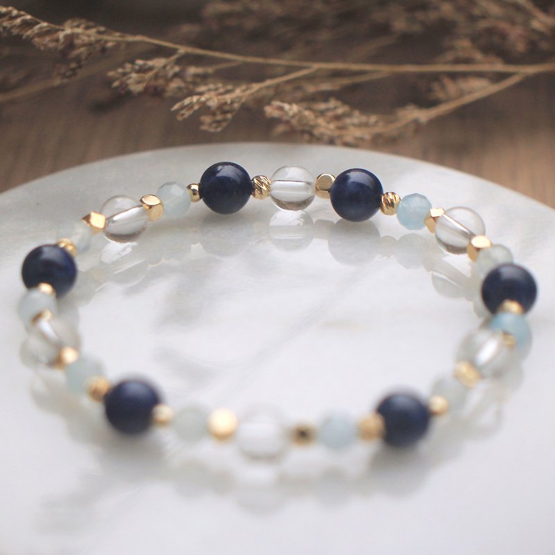 Crystal bracelet | Paired with aquamarine | White crystal | Blue Stone| Stabilize mood - สร้อยข้อมือ - คริสตัล สีน้ำเงิน