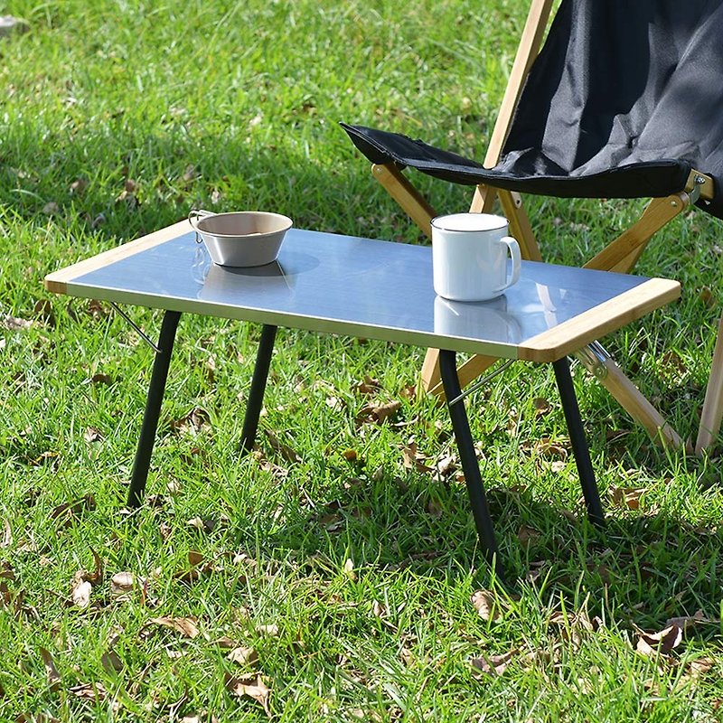日本LALPHA 便攜型耐熱不鏽鋼板折疊長桌(附收納袋) - 野餐墊/露營用品 - 不鏽鋼 銀色