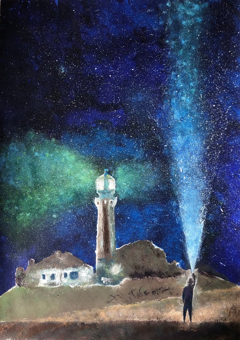 Lighting the Star Trek original painting night landscape - 壁貼/牆壁裝飾 - 其他材質 藍色