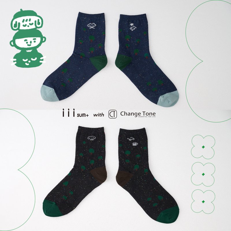 森林星空 深藍/黑 彩點 iii sum+ × ChangeTone 聯名襪款 - 襪子 - 棉．麻 黑色