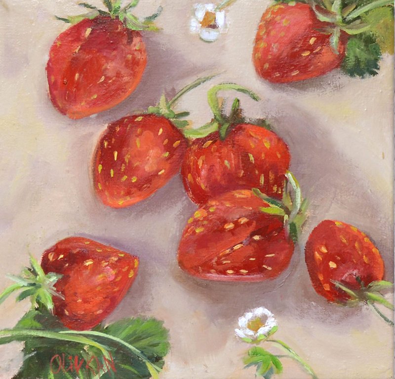 Strawberry oil Art Berry Painting Fruits Artwork by OlivKan - 牆貼/牆身裝飾 - 其他材質 多色