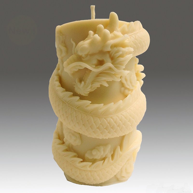Natural Beeswax Stone Dragon Pillar Candle - Candles & Candle Holders - Wax Gold